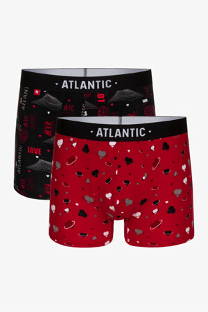 Atlantic Herren Boxenshorts  2er Pack Bund  Klassisch Unterwäsche Unterhose Gemustert  2GMH-013, Schwarz