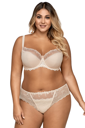 Ava Damen Bügel BH Dessous Stickerei  halbgepolstert Schleife Träger 1030, Beige