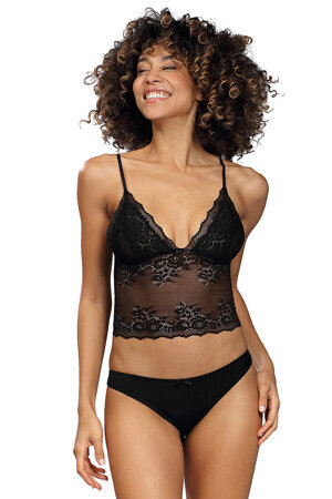 Dkaren Dame 2er Set Spitze Dessous Verfüherisch Sexy Träger geblümt Melody, Schwarz