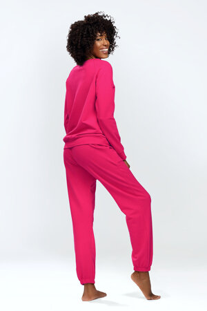 Dkaren Dame Homewear Set Bequem Musterlos Rundhlasausschnitt Komfortabel Wenezja, Pink