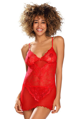 Dkaren Dame Nachtwäsche Set Spitze Tüll Geblümt Sinnlich Sexy String Stacy, Rot