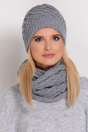 Fil'loo CD-055-1 Beanie Dame Kopfbedeckung Loop Schal Set dick musterlos EU, Aschgrau