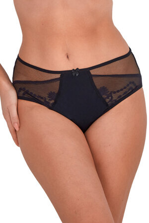 Gaia Dame Slip Unterhose Schleife Spitze Netz Bund Unterwäsche 1191P Bice , Schwarz