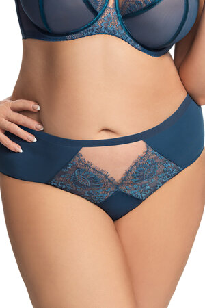 Gorsenia Dame Slip Brazilian Elegant Spitze Tüll Hoher Bund Alltag K666 Paradise, Blau