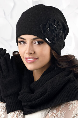 Kamea Andora Dame Mütze Herbst Winter Kopfbedeckung elegant, Schwarz