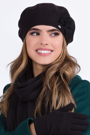 Kamea Dame Baskenmütze Kopfbedeckung Winter musterlos UNI warm Elza, Schwarz