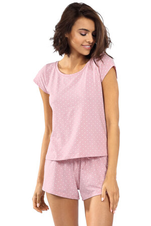 Lorin Damen  Schlafanzug Getupft Muster Baumwolle Pyjama  Kurz P-1526, Pink