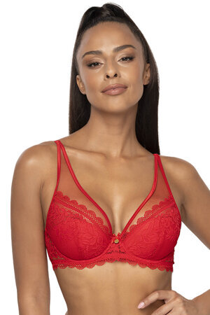 Mat Dame Push-Up Spitze Dessous Einlagen Schleife Träger Dekolette  BH 0198/11 Estelle, Rot