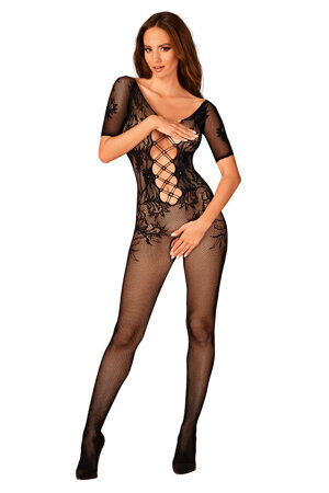 Obsessive Dame Bodystocking Reizwäsche Sexy Verführerisch Netz Geblümt F238, Schwarz