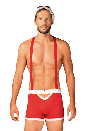Obsessive Herren Verkleidung Set Kostüm Sexy Boxershorts Hosenträger Mütze Nikolaus Weihnachten Mr Claus, Rot