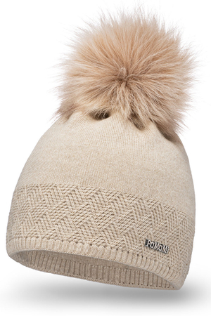 Pamami Dame Bommelmütze Wintermütze Warm Gemustert Kopfbedeckung 17506, Beige