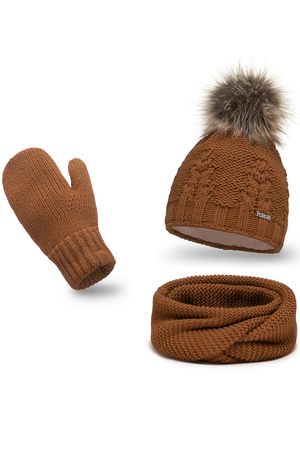 Pamami Dame Winterset Warm Gemustert Bommel 17549+14603+20680 , Braun