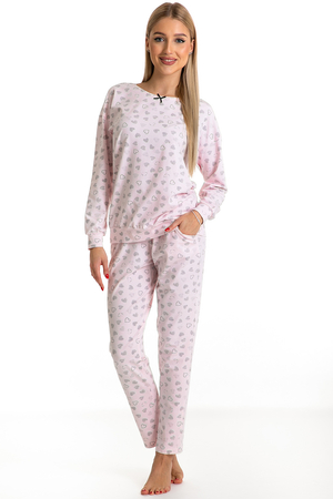 Piu Bella Damen Pyjama Schlafanzug Langarm Nachtwäsche  2teilig Set Bequem PDD-41, Pink