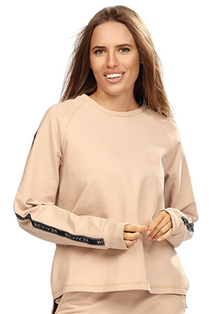 Reviver Dame Sweatshirt Klassisch Alltag Sport Langarm Logo  Rundhalls F5593, Beige