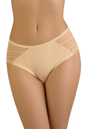 Vivisence Dame Slip Unterhose Streifen Glatt Bund Netz Unterwäsche 4015, Beige