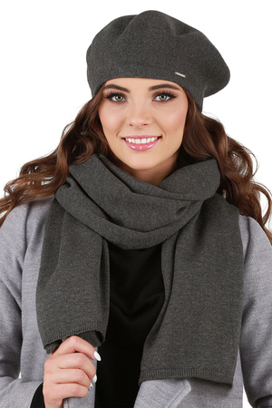 Vivisence Damen Baskenmütze Eleganter Wintermütze und Schal Set Warm Kopfbedeckung und Halsbedeckung an Winter und Herbst Warm Dick, Winterset für Frauen, Hergestellt in Der EU, Dunkelgrau