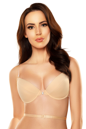 Vivisence Damen Push-Up BH mit Transparente Trägern Rückenfreier Bügel BH Durchsichtigen Trägern für Rückenfreies Kleid, BH Einlagen Push Up, 1040, Beige