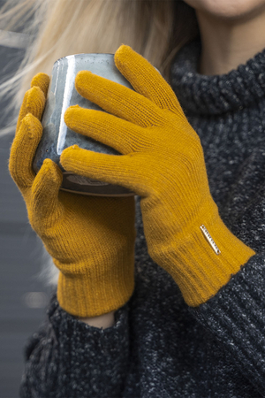 Vivisence Damen Winter Handschuhe Mit Gemütlich Stilvolle Breitem Strickbündchen Hergestellt Aus Warmem Garn Mit Wollzusatz Perfekt Für Kalte Wintertage Herbst Modell 7202, Honigfarben