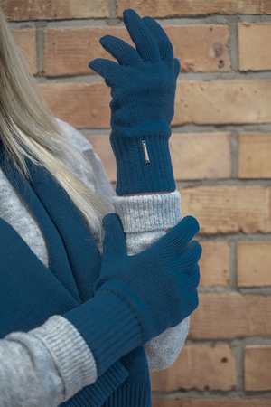 Vivisence Damen Winter Handschuhe Mit Gemütlich Stilvolle Breitem Strickbündchen Hergestellt Aus Warmem Garn Mit Wollzusatz Perfekt Für Kalte Wintertage Herbst Modell 7204, Blau