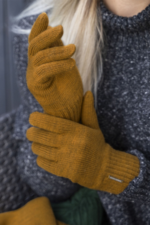 Vivisence Damen Winter Handschuhe Mit Gemütlich Stilvolle Breitem Strickbündchen Hergestellt Aus Warmem Garn Mit Wollzusatz Perfekt Für Kalte Wintertage Herbst Modell 7204, Honigfarben