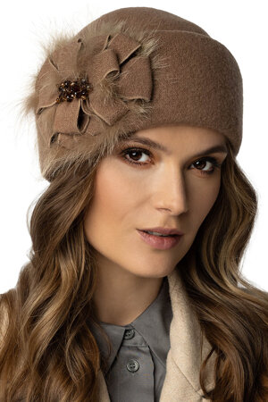 Vivisence Damen Winter Toque aus Schurwolle Handgefertigte Herbst Warme Mütze Antistatischen für Frauen Ideal für Kalte Wintertage Modell 7083, Braun