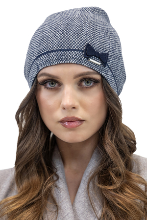 Vivisence Elegante Damen Mütze Wintermütze Strickmützen mit Fischgrätenmuster Warme Strickmütze mit Wollzusatz, Universelle Größe, Perfekte Passform und Komfort für Kalte Tage Modell 7003, Dunkelblau