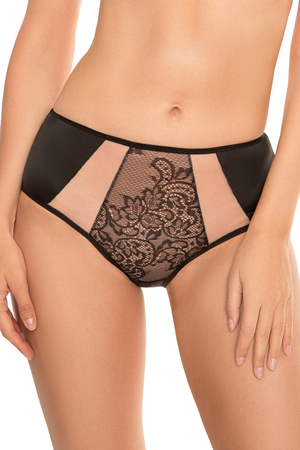 Vivisence Unterhosen Damen Slip Unterwäsche Frauen Hohe Taille Slip Baumwolle Spitze Netz Panties Glatter Mikrofaser Hinterteil 1044W, Schwarz