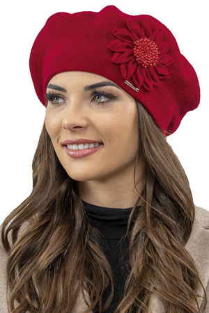 Vivisence Winter Baskenmütze für Damen Herbst Warme Barette mit Zarter Blumenapplikation Frauen Elegante Klassischem Stil Perfekte für Herbst und Wintertage Modell 7048, Rot