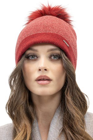 Vivisence Winter Mütze für Damen Beanie Mit Bommel Strickmütze Subtilem Pepitamuster Perfekte Passform Herbst Gemütlich Ideal Für Kalte Wintertage Und Outdoor-Aktivitäten Modell 7095, Rotes Pepitamuster