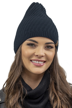 Vivisence Winter Mütze für Damen Beanie mit Verlängertem Schnitt aus Wärmendem Garn Herbst Gemütlich Ideal Für Kalte Wintertage Und Outdoor-Aktivitäten Modell 7017, Dunkelblau