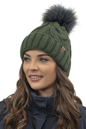 Vivisence Wintermütze mit Bommel Damen Perfekte Passform Warmes Strickmütze Herbst Frauen Mütze für Winter Aufgerolltem Design für Extra Wärme Ideal für Kalte Wintertage Modell 7014, Grün