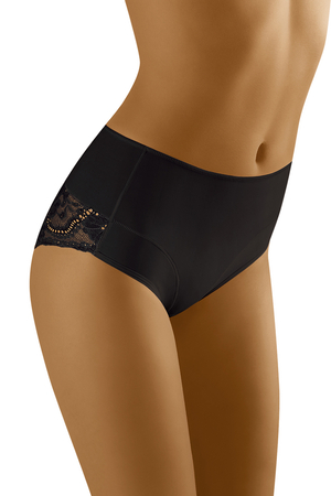 Wol-Bar Dame Slip Hoher Bund Klassisch Spitze Blumenmuster Modellierend Elastisch WB465, Schwarz