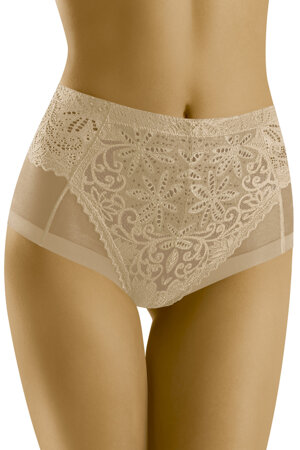 Wol-Bar Dame Slip Spitze Netz Hoher Bund Klassisch Geblümt Unterwäsche WB437, Beige