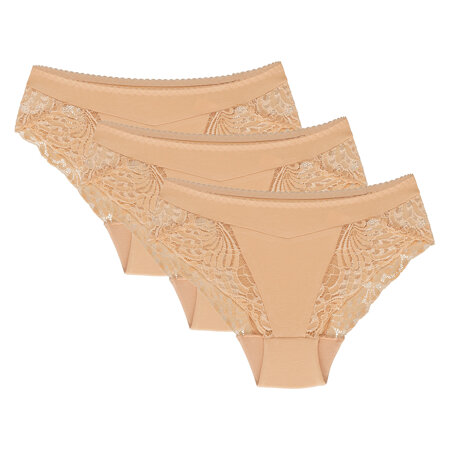 Wolbar Dame Slip 3-er Pack Höher Bund Spitze Elegant WB408, Beige