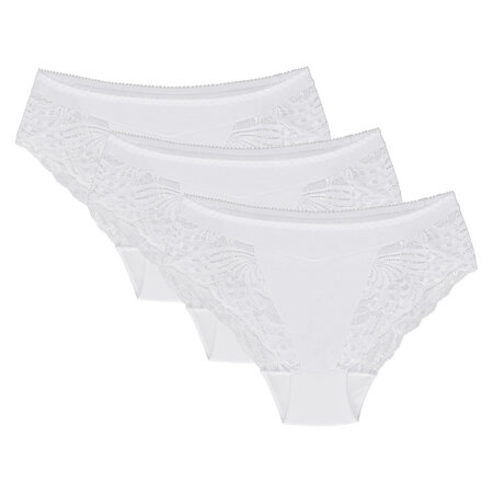 Wolbar Dame Slip 3-er Pack Höher Bund Spitze Elegant WB408, Weiß