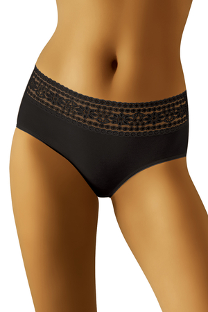 Wolbar Dame Slip Spitze Gemustert Klassisch Einfarbig Unterhose Dessous Alltag WB449, Schwarz