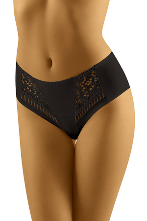 Wolbar Dame Slip Spitze Gemustert Klassisch Einfarbig Unterhose Dessous Alltag WB50, Schwarz