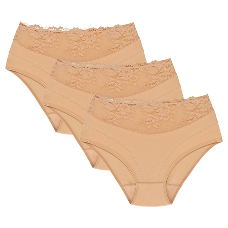 Wolbar Damen Slips 3-er Pack Panties Höschen Hohe Taille Slips Hoher Taillenslip, Bauchkontrolle Spitzenhöschen Hohe Taille Unterhosen WB415, Beige