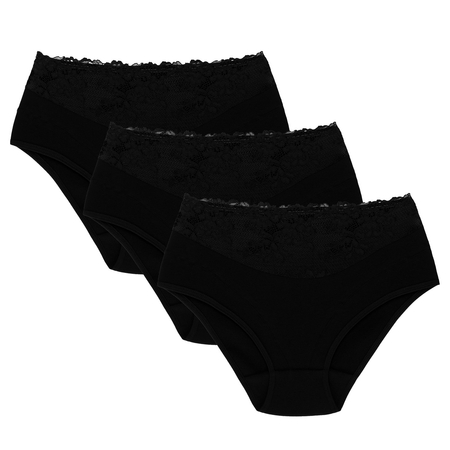 Wolbar Damen Slips 3-er Pack Panties Höschen Hohe Taille Slips Hoher Taillenslip, Bauchkontrolle Spitzenhöschen Hohe Taille Unterhosen WB415, Schwarz