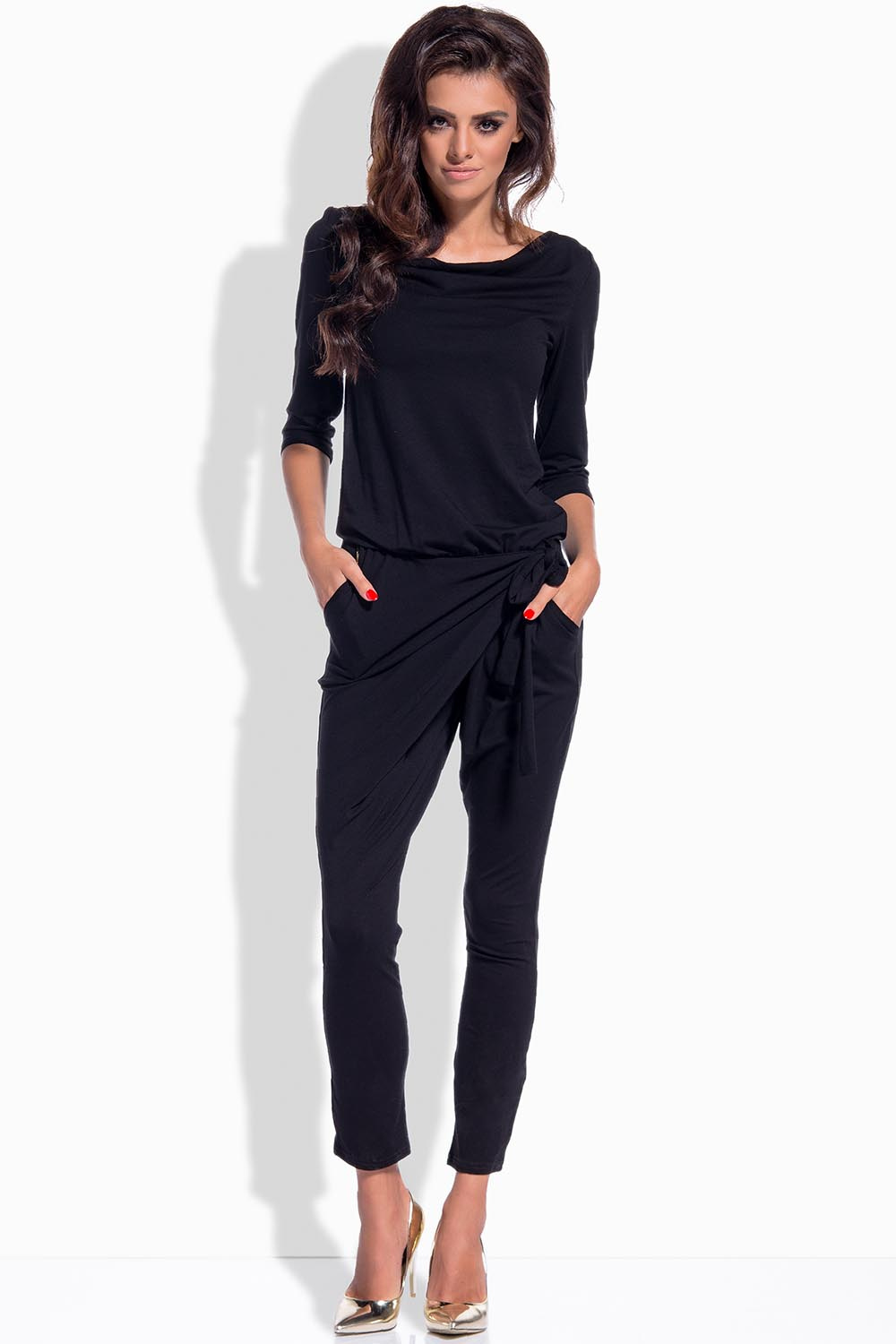 Lemoniade Dame Jumpsuit Overall musterlos 3/4 Arm L156 Schwarz DUmalDU