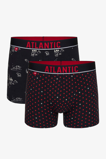 Atlantic Herren Boxenshorts 2er Pack Bund  Klassisch Unterwäsche Unterhose Gemustert 2GMH-015, Dunkelblau