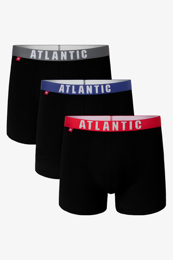 Atlantic Herren Boxenshorts 3-er Pack Unterwäsche Glatt Baumwolle 3MH-011, Schwarz