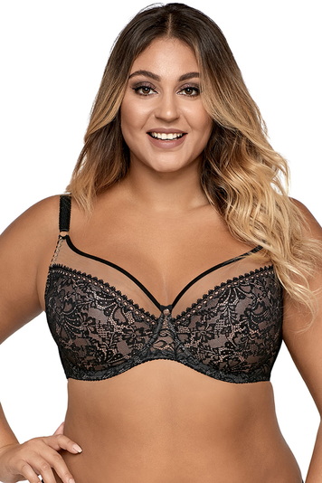 Ava 1396 Soft BH Damen Unterwäsche gemustert Seitenstäbchen regulierbar Setteil , Schwarz