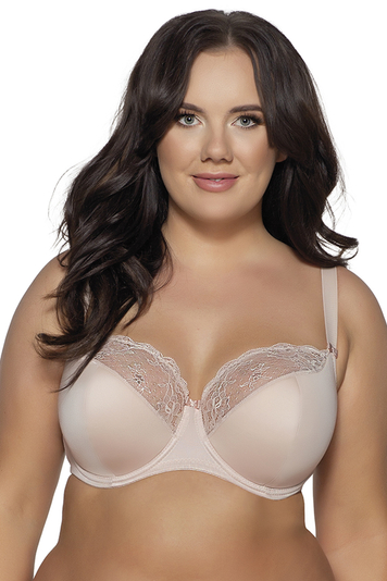 Ava Dame Halbversteifter BH Klassisch Große Brüste Spitze Bügel Gemustert Dessous 2110 Azalea Maxi , Beige