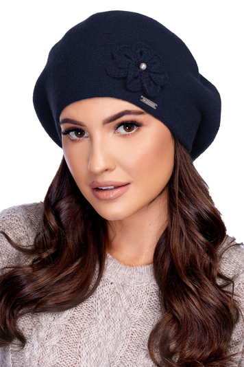 Carmen Dame Baskenmütze Kopfbedeckung Winter musterlos einfarbig  B-04, Dunkleblau