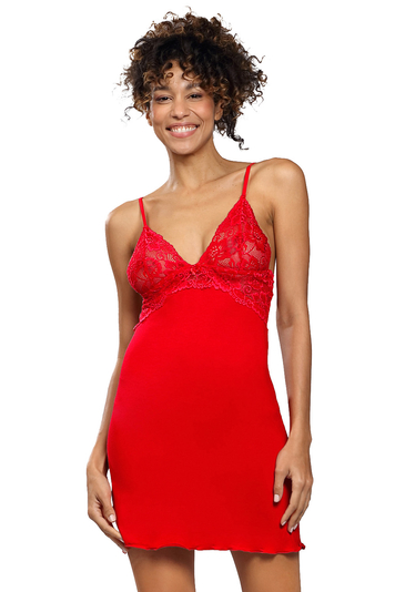 Dkaren Damen Nachthemd Mini Spitze Frederica, Rot