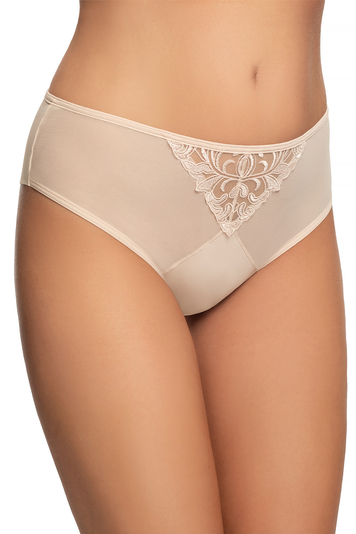 Gorsenia Dame Slip Unterhose Stickerei Geblümt Bund Netz Unterwäsche K700 Vera, Beige