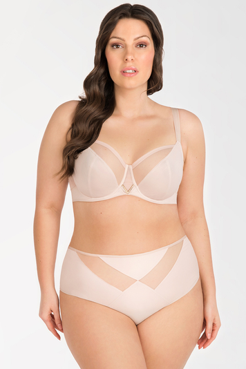 Gorsenia Dame Slip Unterhose Tüll Netz Unterwäsche K566 Vicky, Beige