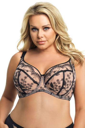 Gorsenia Damen BH Träger Stickerei Geblümt Soft-Cups K630 Morisson , Schwarz