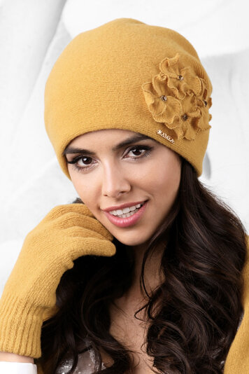 Kamea Andora Dame Mütze Herbst Winter Kopfbedeckung elegant, Honiggelb